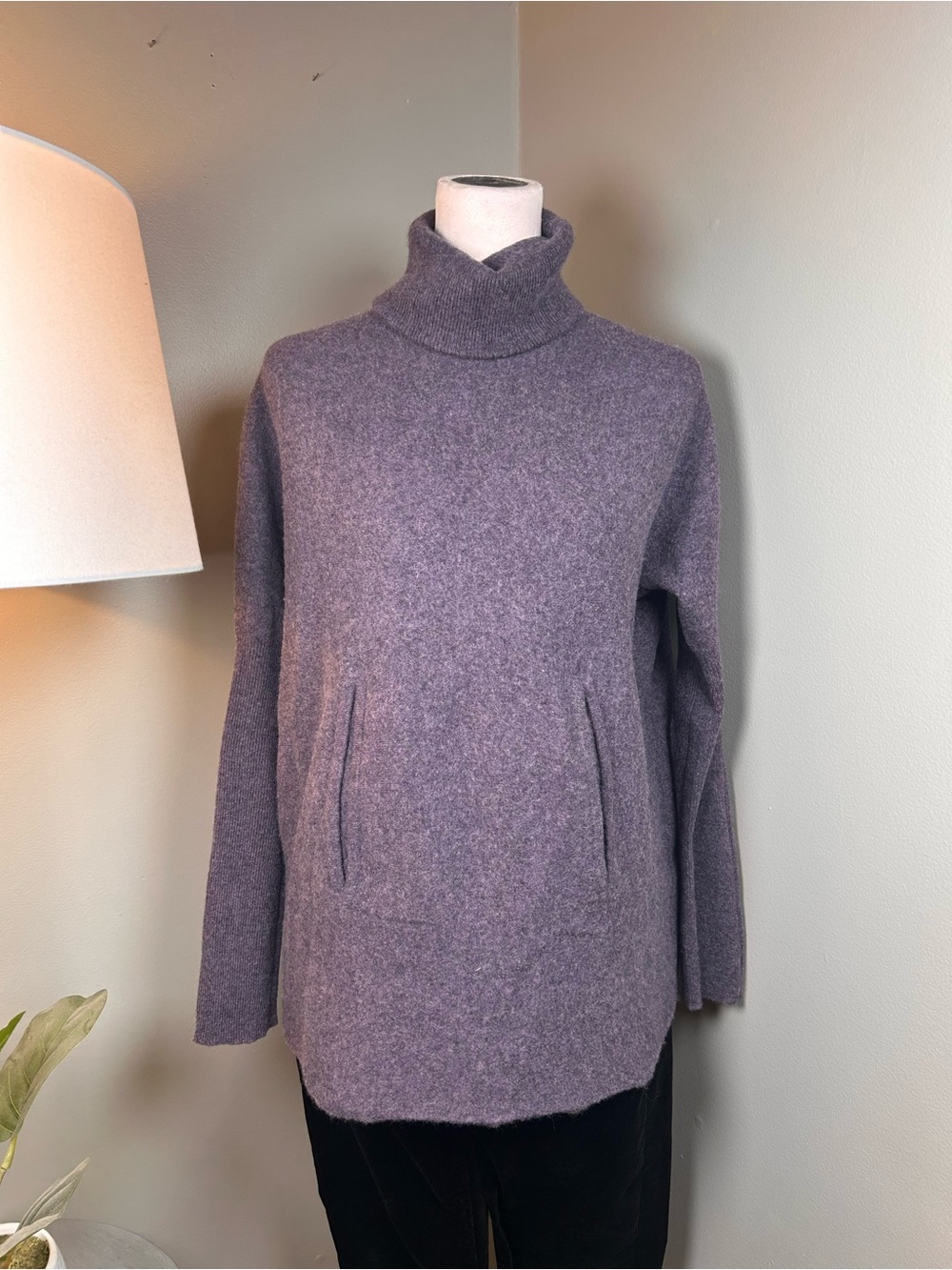 Garnet Hill Oversized Wool Cashmere Turtleneck Tunic Sweater Purple S